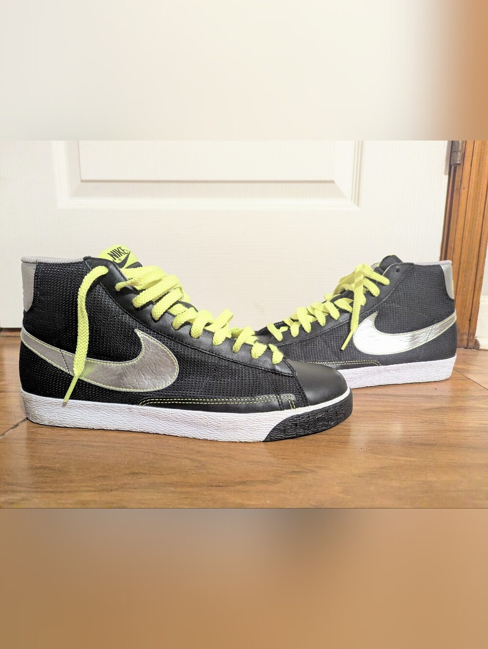 Nike Blazer Mid Black Metallic Silver Volt Green 2008 Size 12 Mens